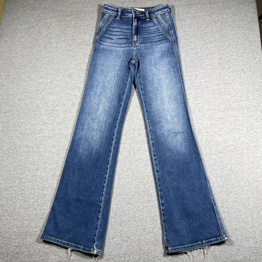 KanCan Jeans Womens 1/24 Blue Medium Wash Flared High Rise Distressed